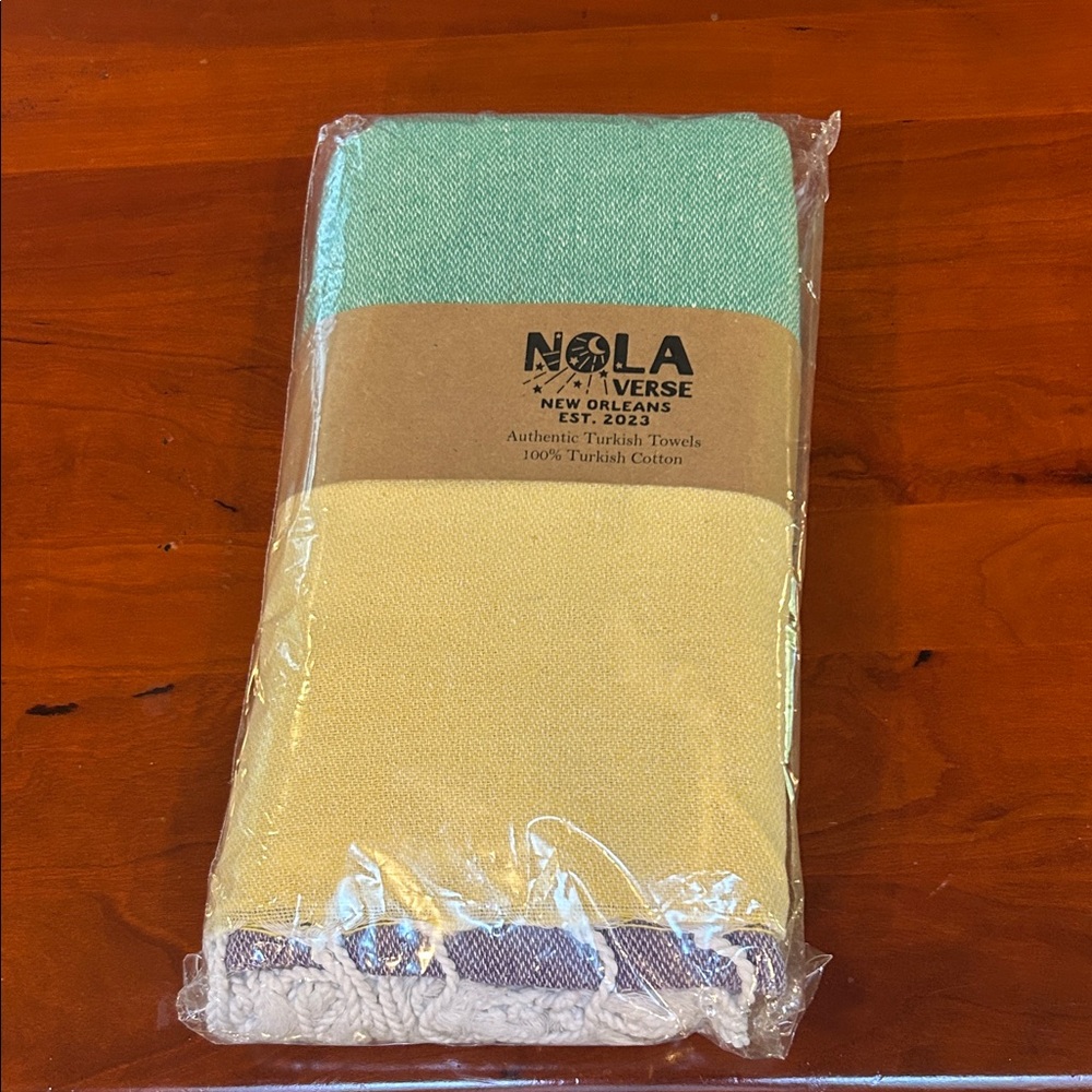 Nola Verse Turkish Towels in Colorblock Green Gold Purple Scarf Wrap NEW! SALE - Picture 2 of 4